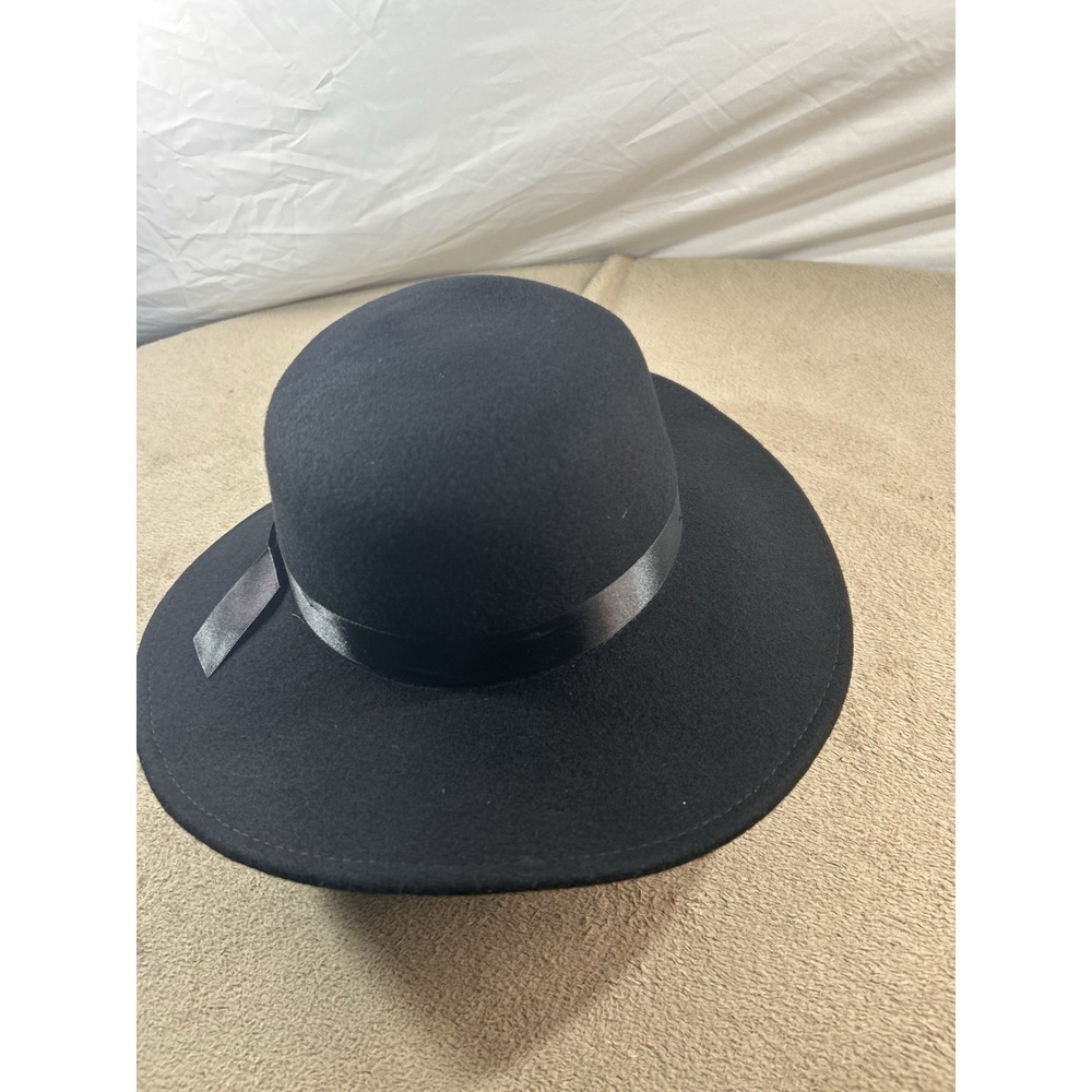 Anna & Ava Black 100% Wool Wide Brim Hat Satin Ribbon Womens Boho - Picture 6 of 9